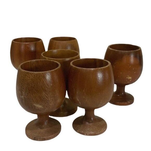 Wooden Bamboo Tea Cups Champagne Flutes Brown Round Natural Handmade Set Of 6 - Picture 5 of 8